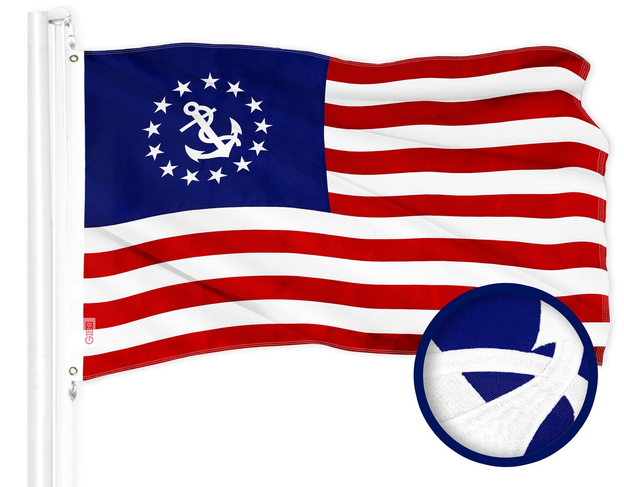 G128 American USA Yacht Ensign Flag | 1x1.5 Ft | ToughWeave Series Embroidered 300D Polyester | Nautical Flag, Embroidered Stars, Sewn Stripes, Indoor/Outdoor, Brass Grommets